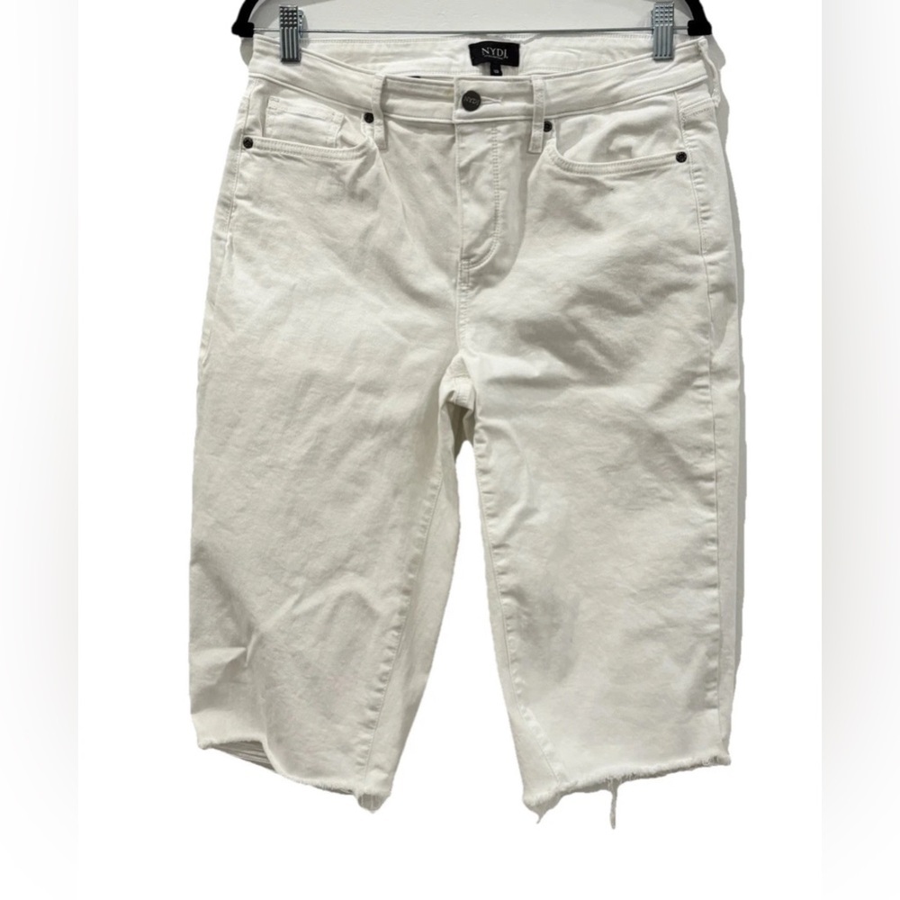 NYDJ White Lift Tuck Technology Denim Shorts distressed size 10